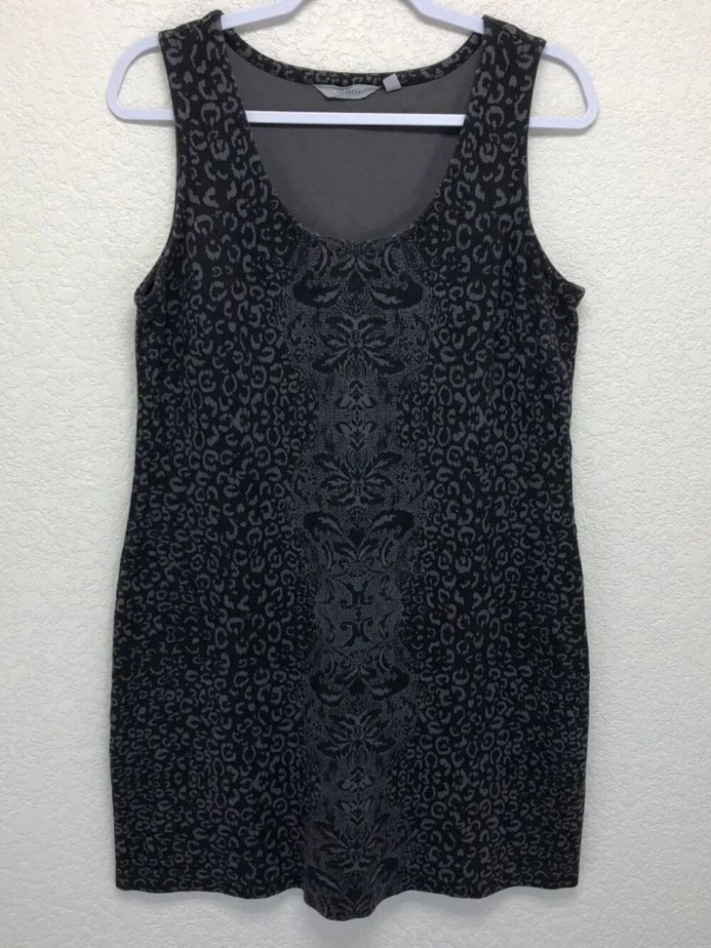 Athleta Shayla Women Black Gray Animal Print Shift Dress Size Large